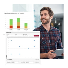 office worker on background and tractivity stakeholder mapping and graphs examples